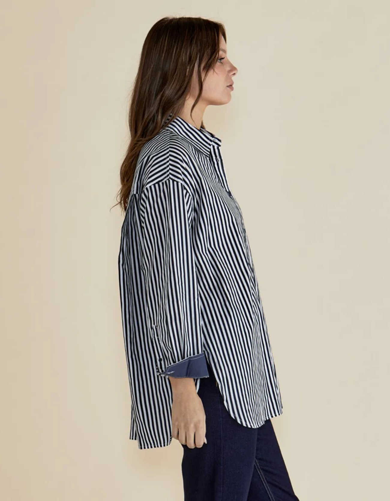 Claire Classic Shirt-Navy Stripe