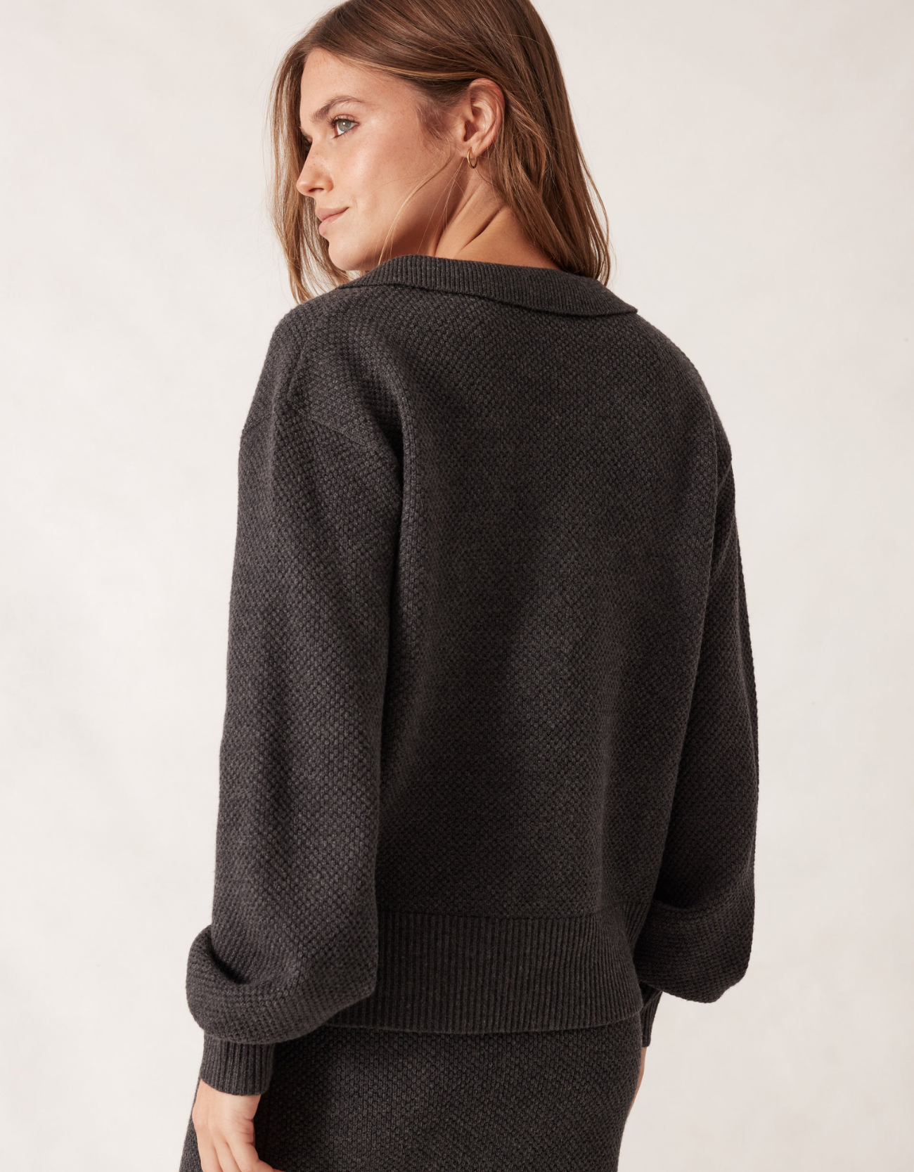 Collared Soft Knit-Charcoal Marle