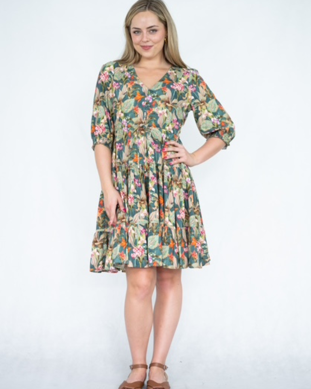 Selma Mini Dress- Green Floral