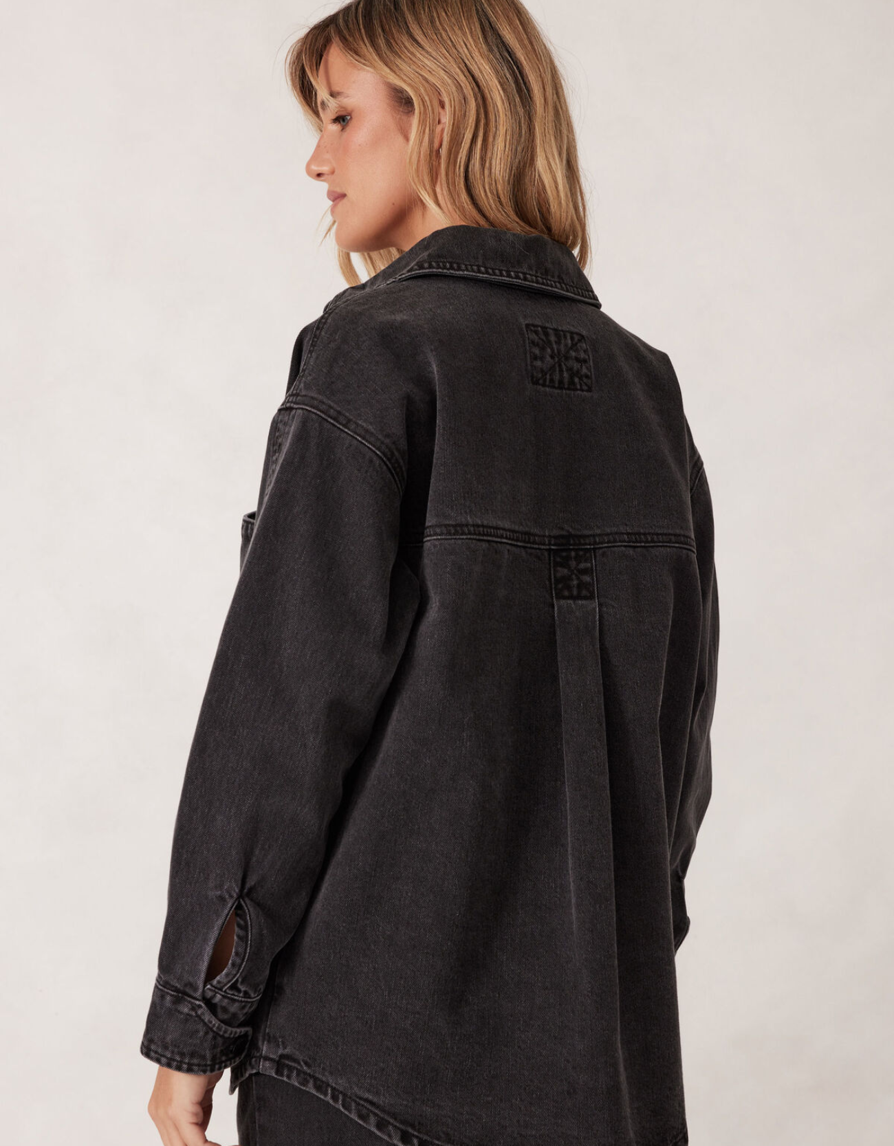 Denim Side Pocket Shacket-Washed Black