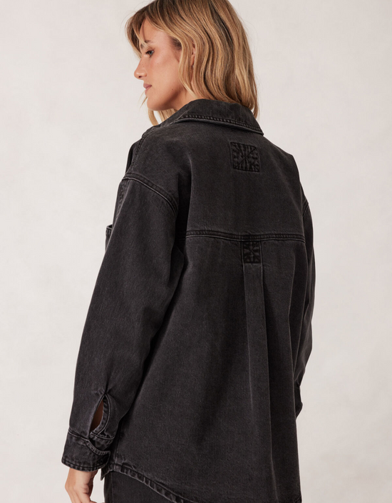 Denim Side Pocket Shacket-Washed Black