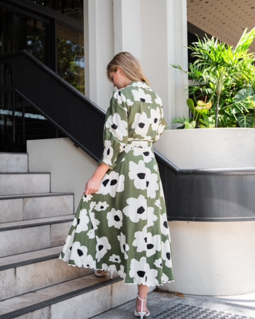 Godet Midi Dress- Olive Poppy