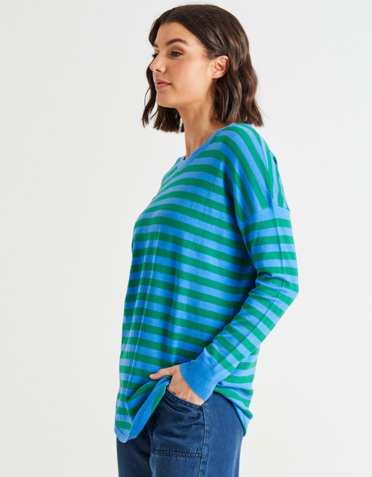 Sophie Knit Jumper-Green/Blue Stripe