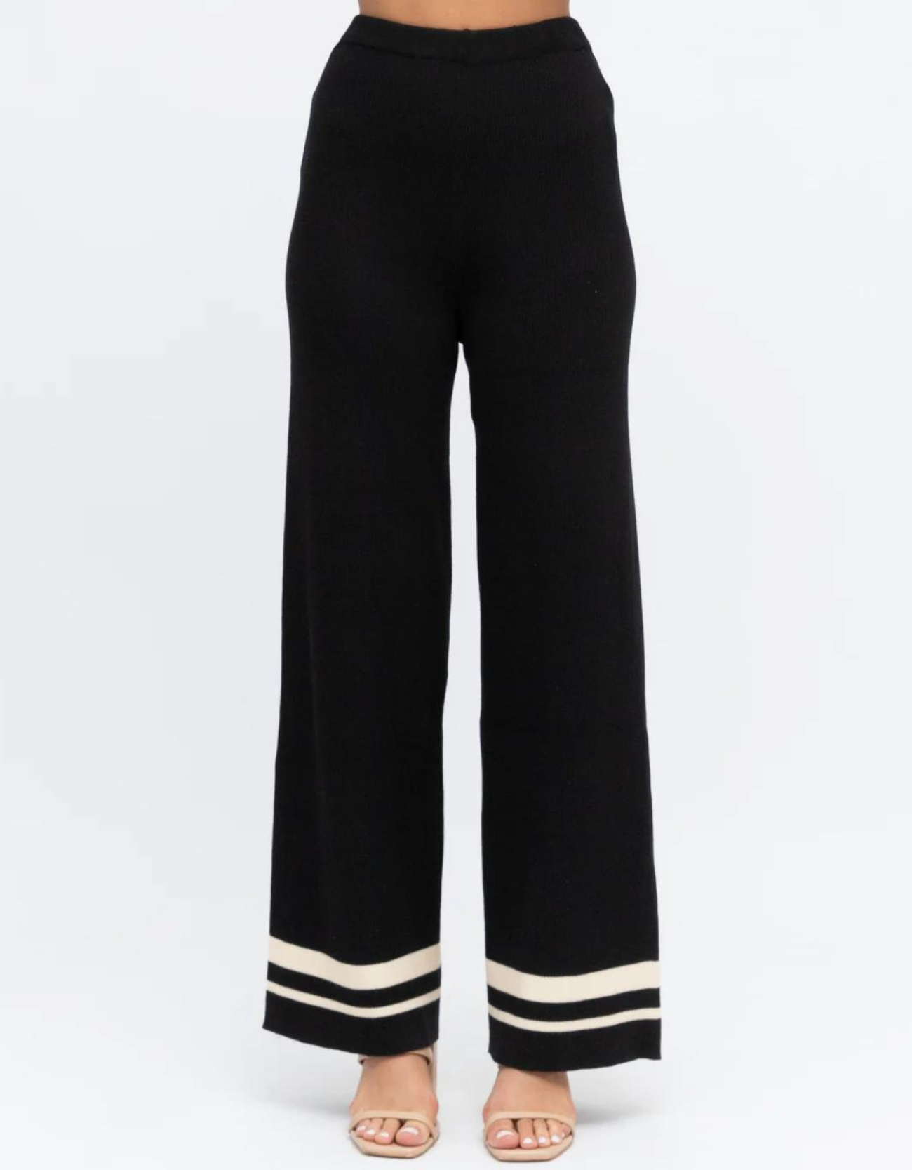 Stripe Knit Pant-Black/Off White
