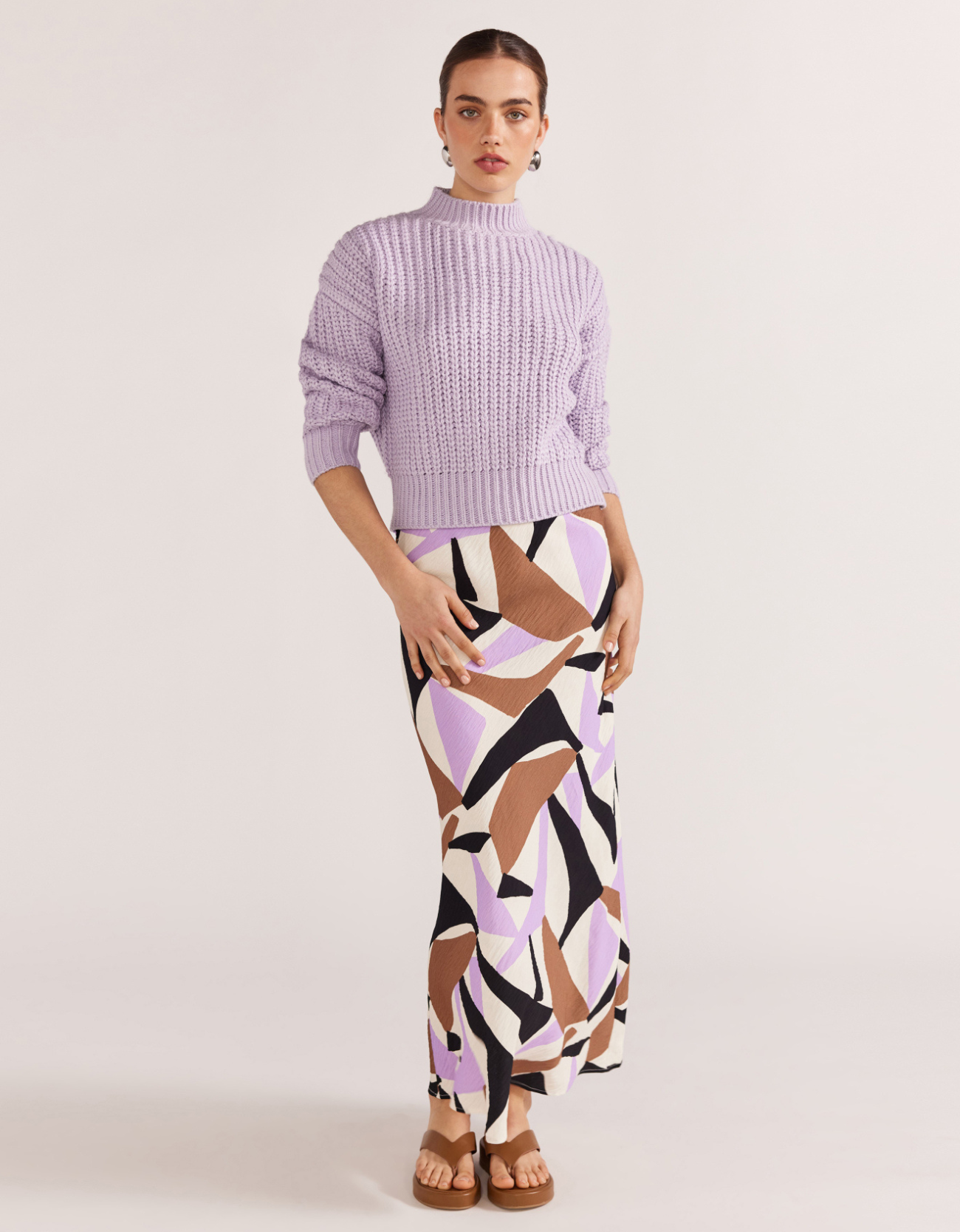 Evoke Bias Midi Skirt-Abstract Geo