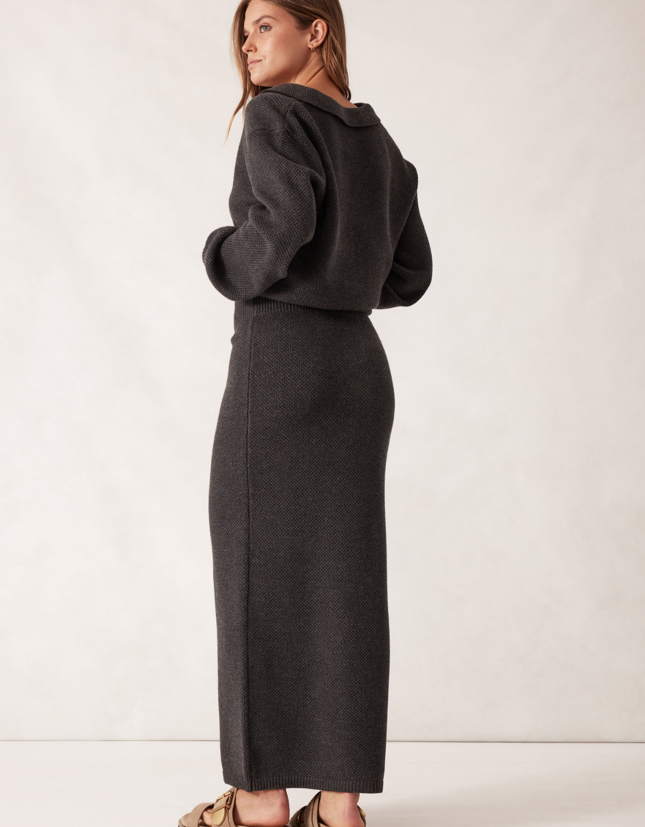 Soft Knit Maxi Skirt - Charcoal Marle. Knitted pencil skirt.