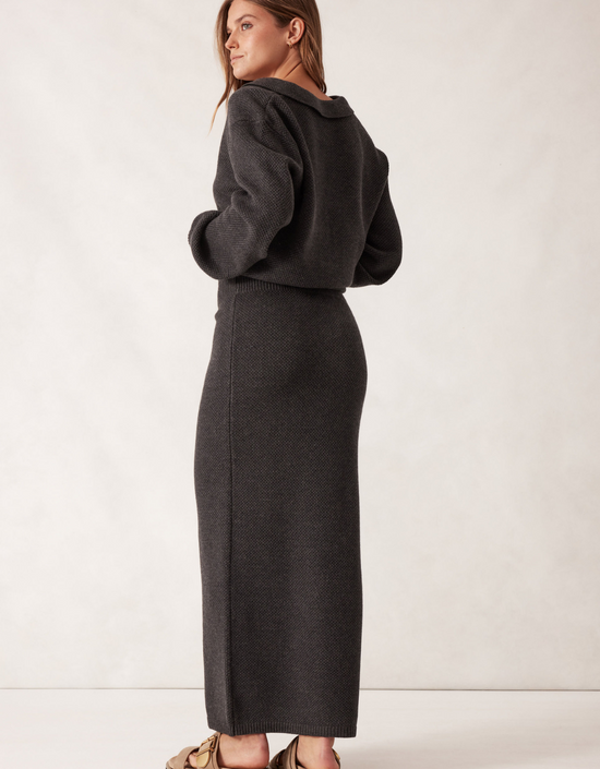 Soft Knit Maxi Skirt-Charcoal Marle