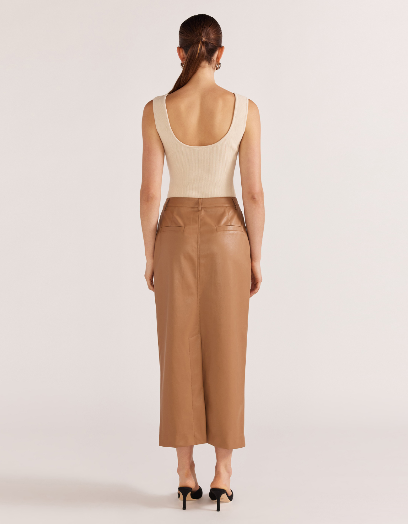 Cynthia PU Midi Skirt-Camel