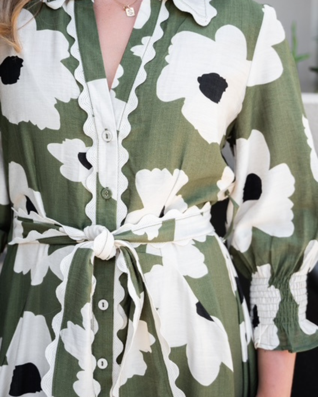Godet Midi Dress- Olive Poppy