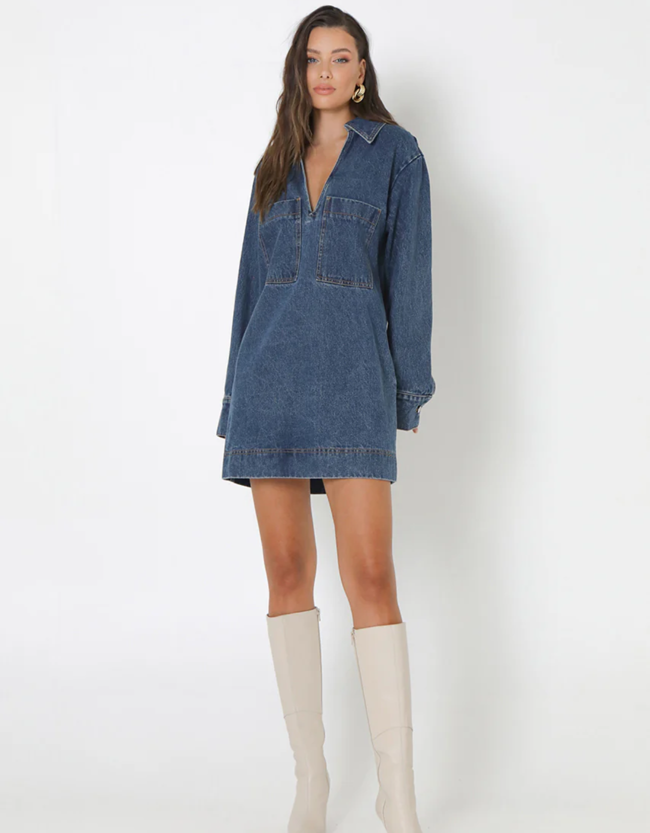 Tara Mini Long Sleeve Dress-Denim