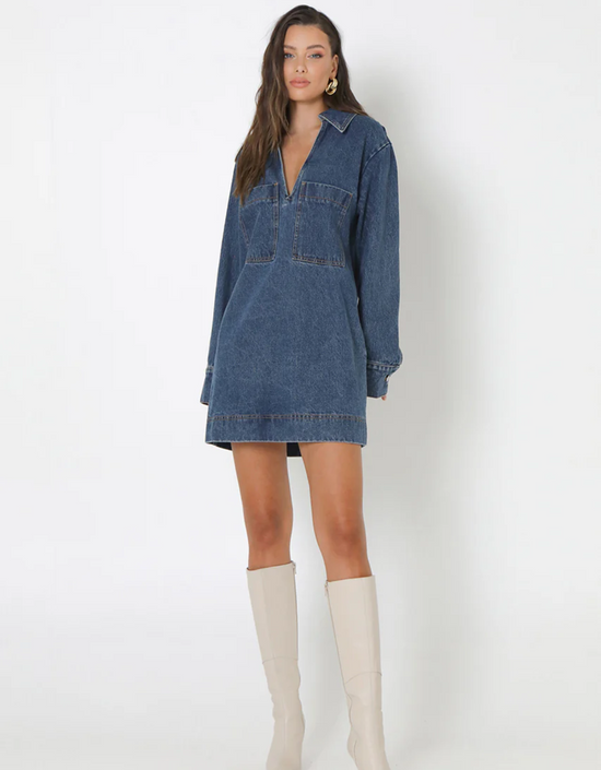 Tara Mini Long Sleeve Dress-Denim
