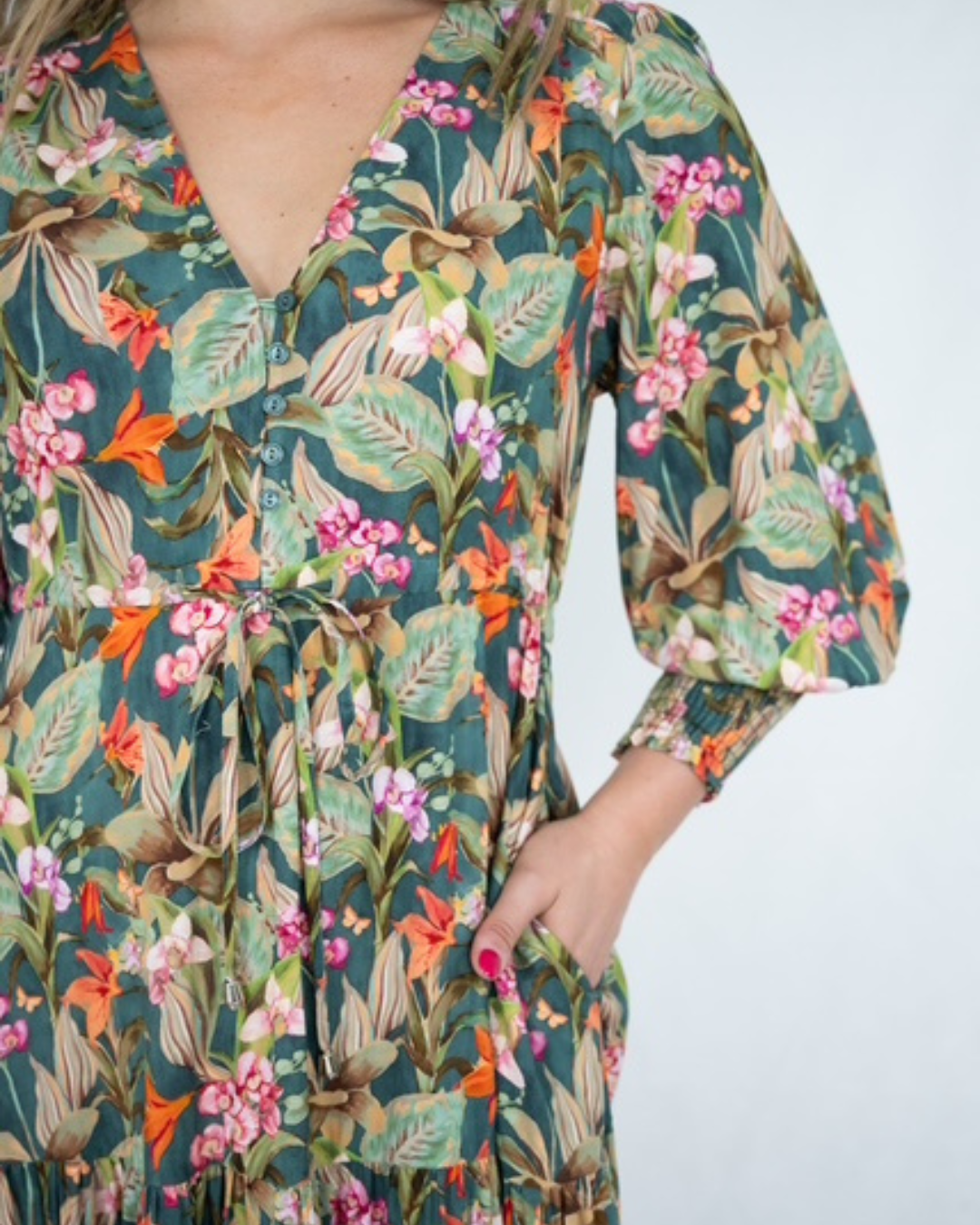 Selma Shirring Maxi Dress-Green