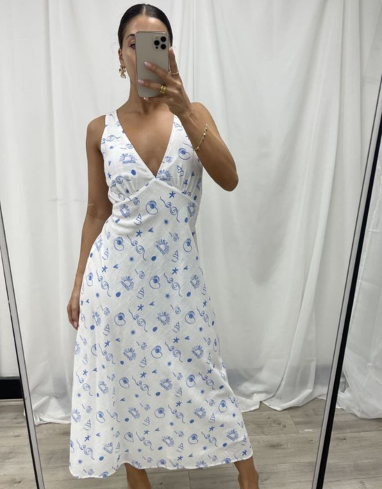 Catalina Dress- White/Blue